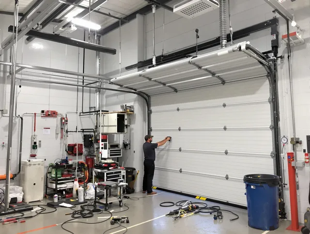 Warrensville Heights Garage Door Repair certified technician performing commercial door repair at a Warrensville Heights business facility