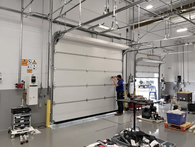 Commercial garage door repair being performed by Warrensville Heights Garage Door Repair expert in Warrensville Heights