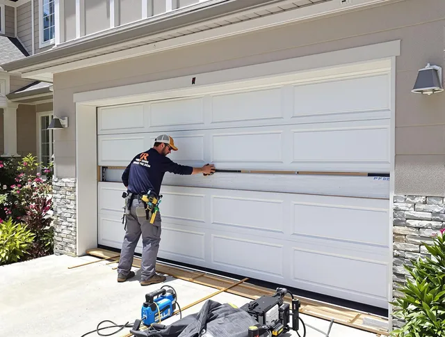 Warrensville Heights Garage Door Repair team performing complete garage door replacement at Warrensville Heights residence
